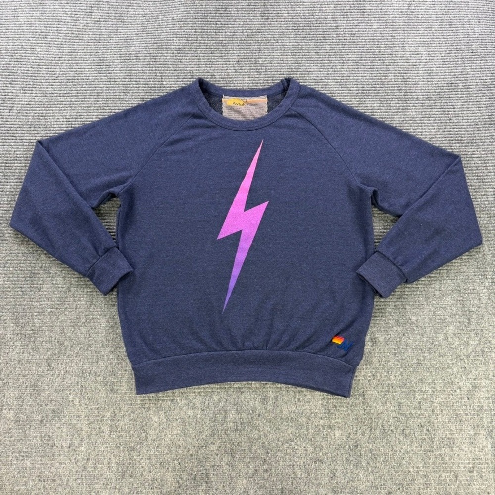 Aviator Nation‎ Lightning Bolt Sweatshirt Navy Blue Pink Gradient Womens Small